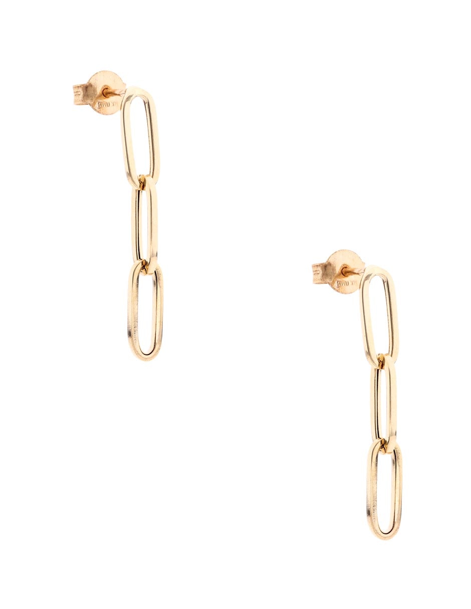 Aretes largos ovalados de oro amarillo 14 K con acabado pulido 2