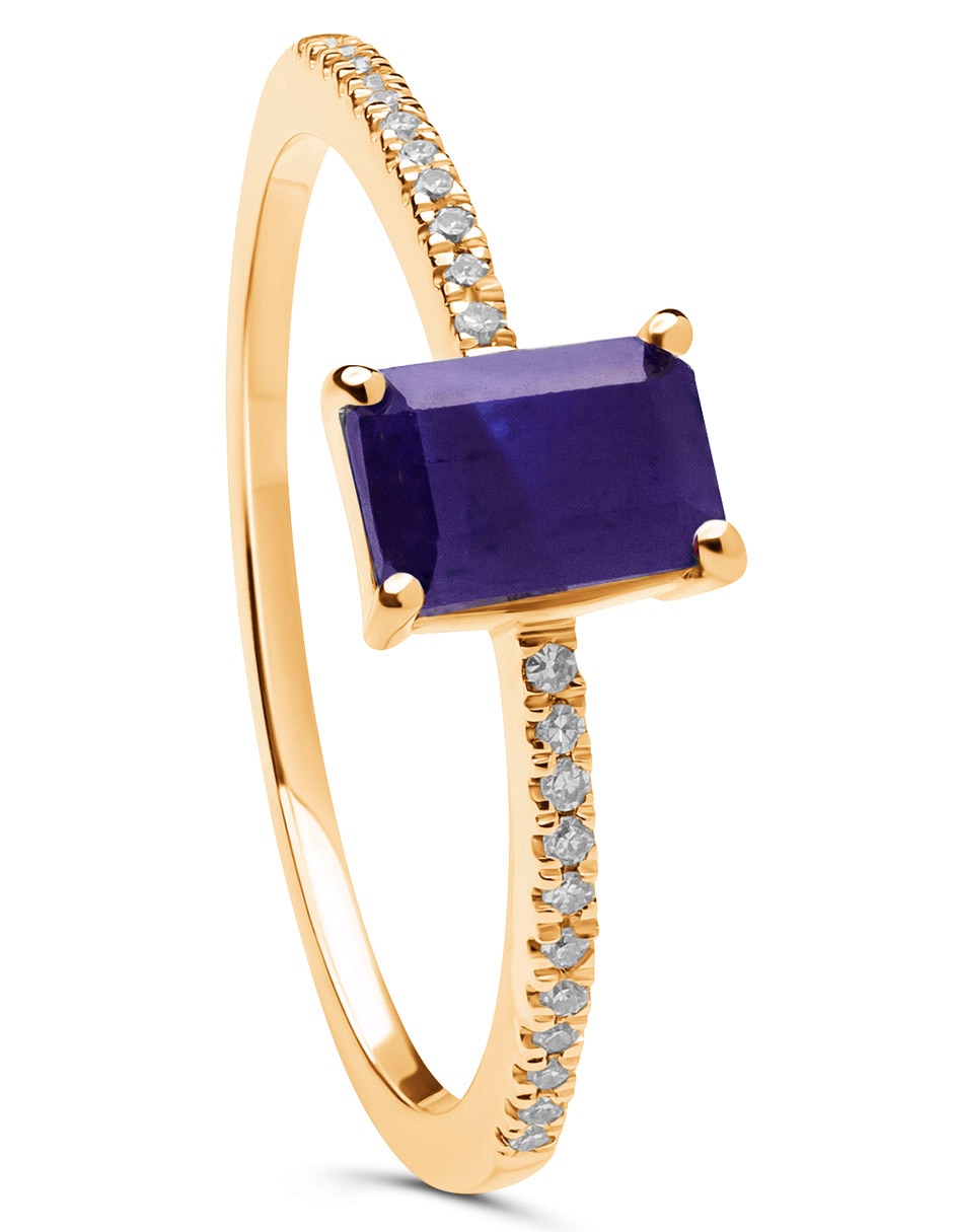 Anillo rectangular 14 k de oro zafiro pavé 2