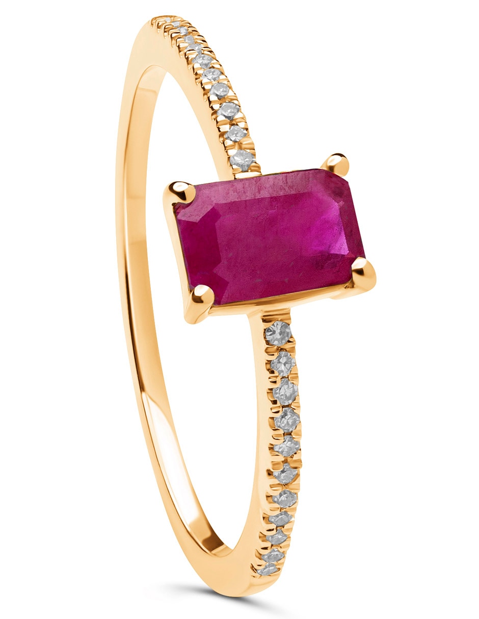 Anillo 14 k de oro amarillo rubí brillante 2