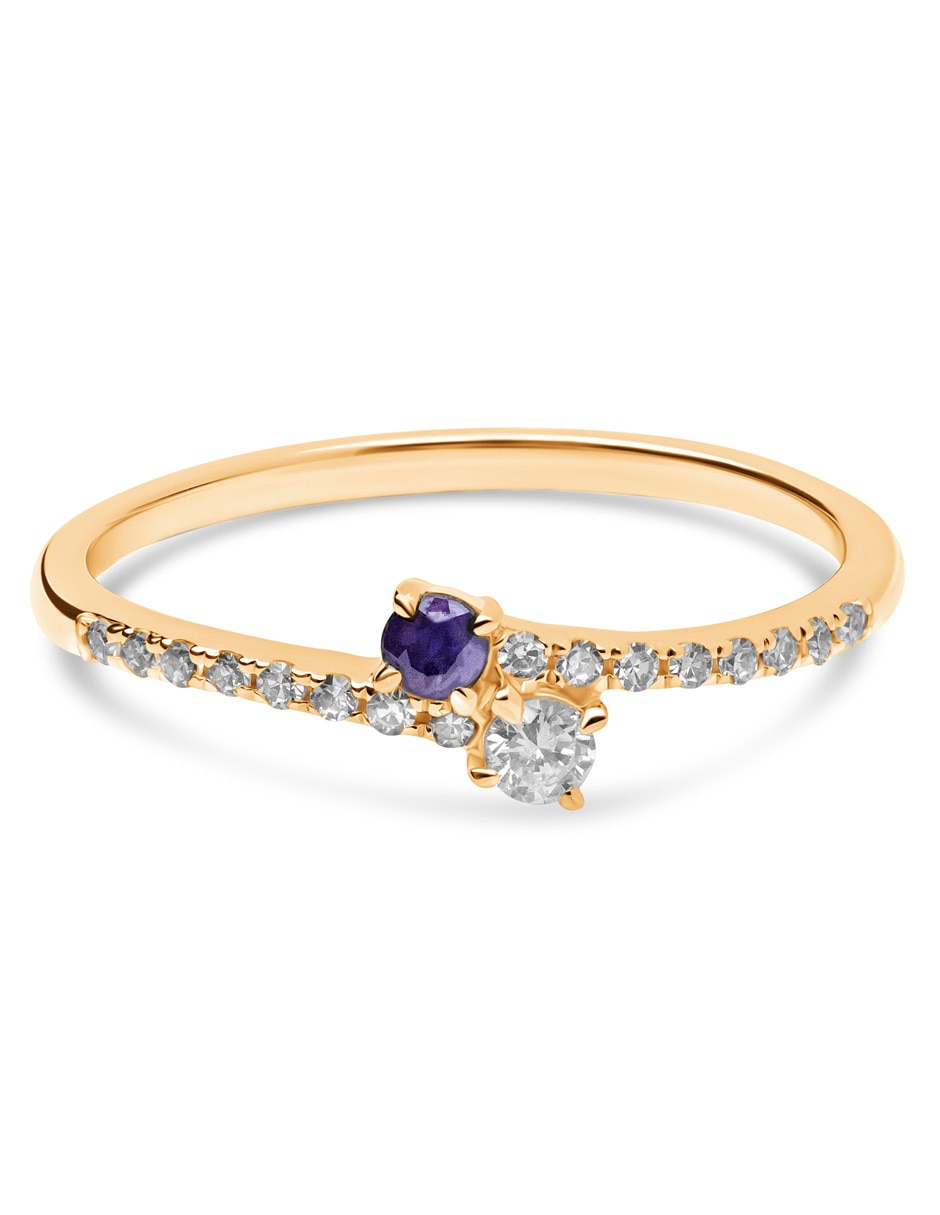 Anillo 14 k de oro zafiro pavé