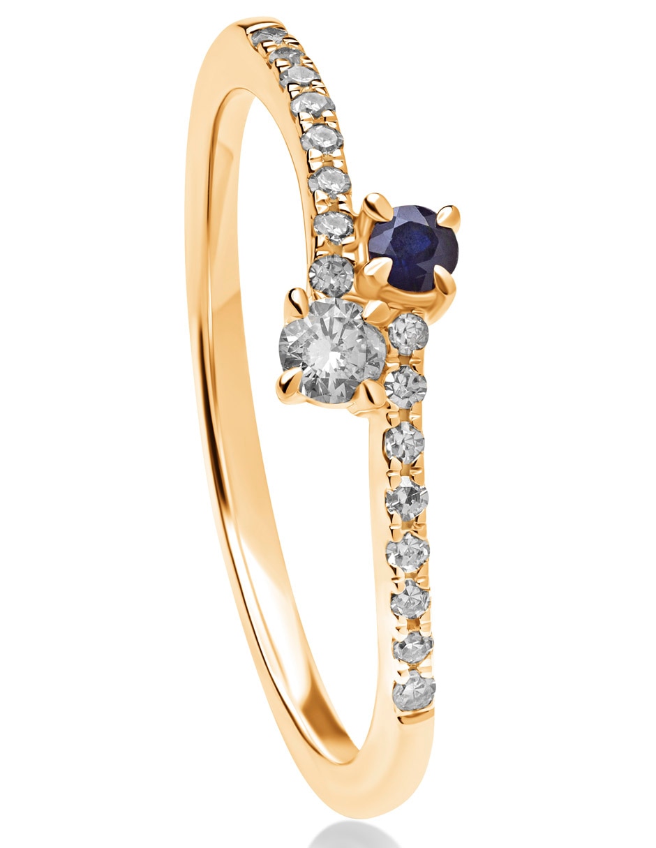 Anillo 14 k de oro zafiro pavé 2