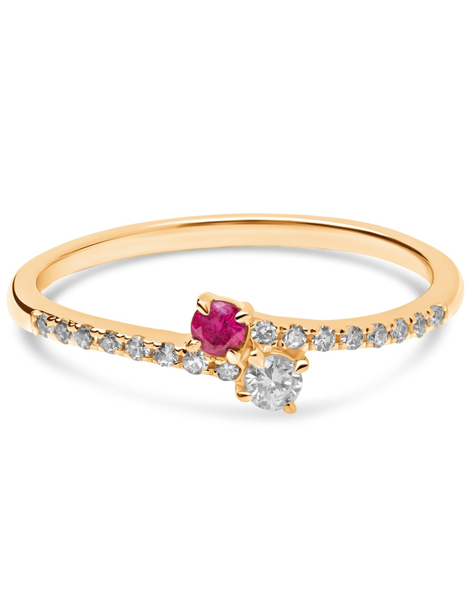 Anillo 14 k de oro rubí pavé