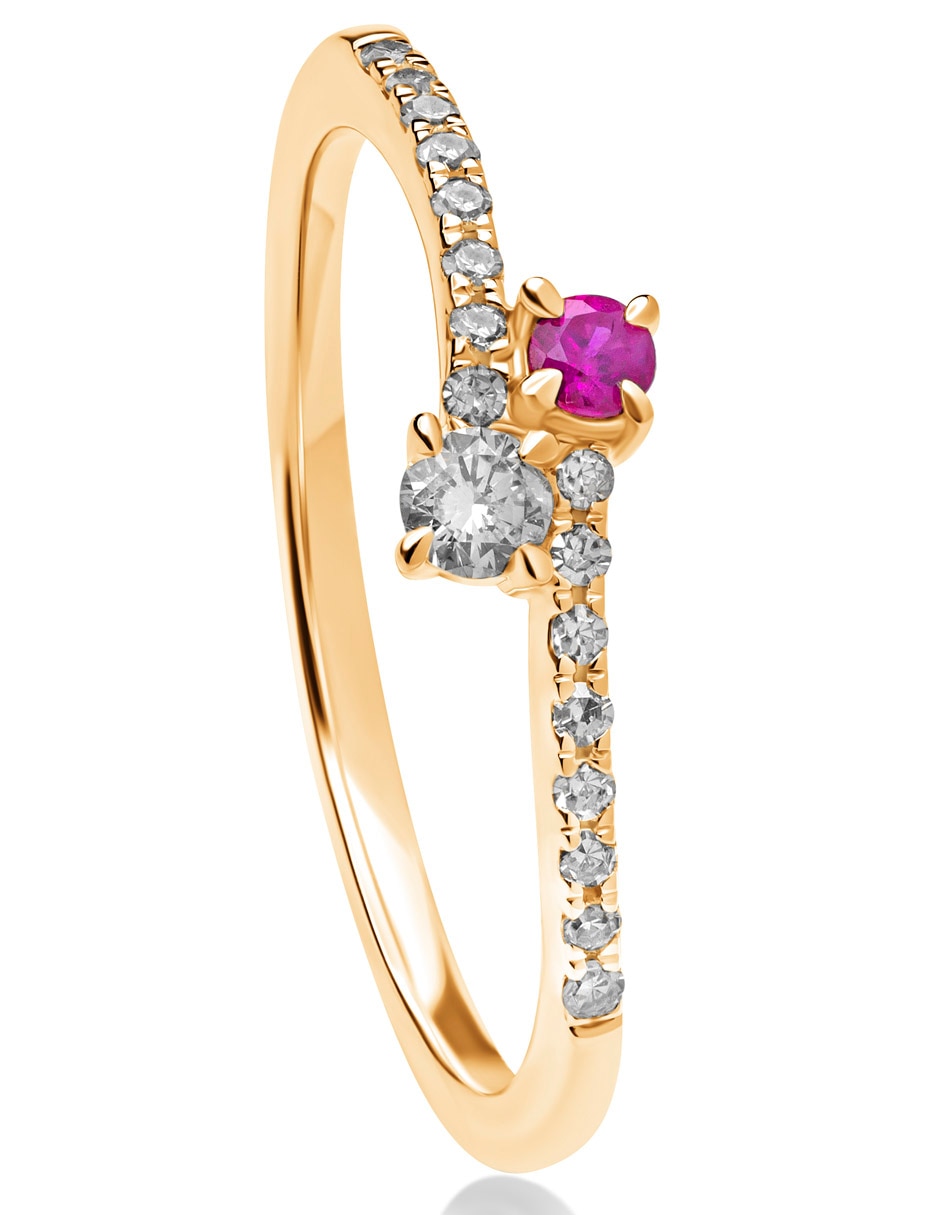Anillo 14 k de oro rubí pavé 2