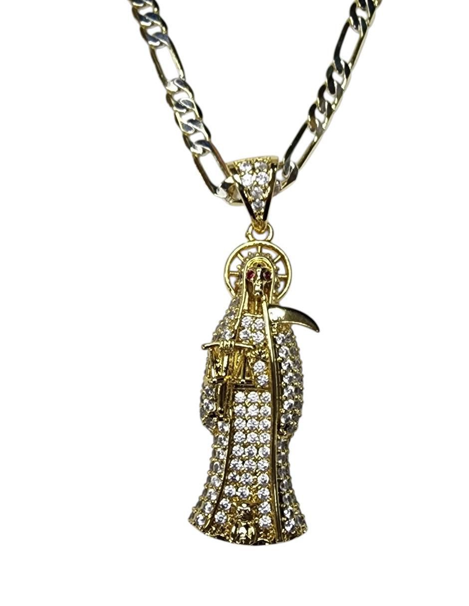Collar con dije de santa muerte Devoción de oro laminado 14 K Collar con dije de santa muerte Devoción de oro laminado 14 K