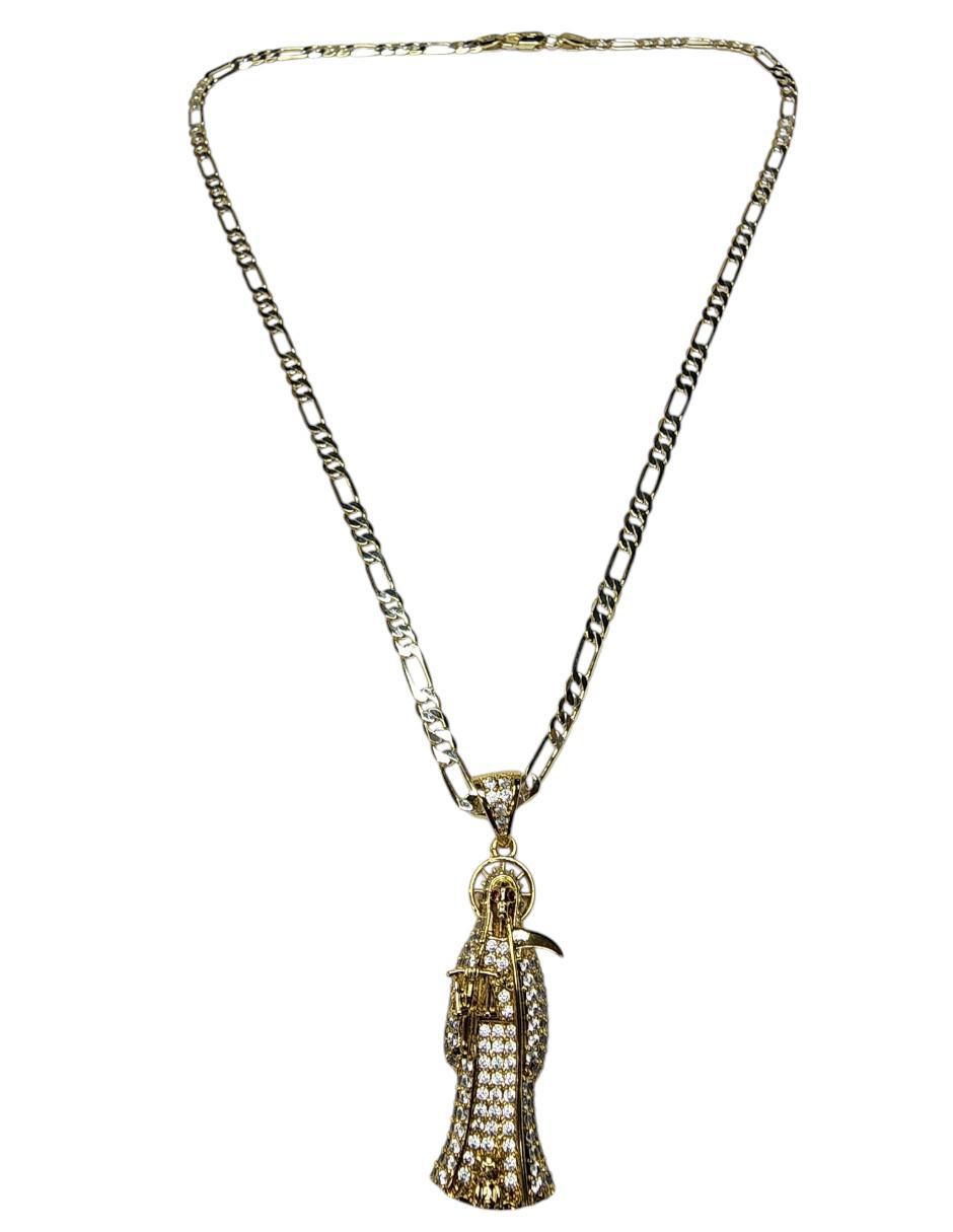 Collar con dije de santa muerte Devoción de oro laminado 14 K 5