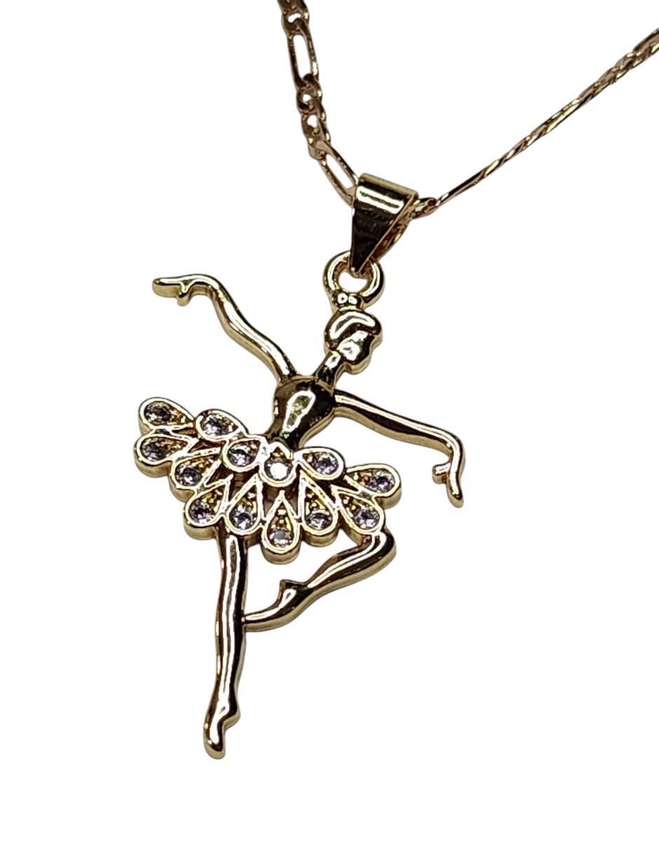 Collar con dije de niña Ballet de oro laminado 14 K 3