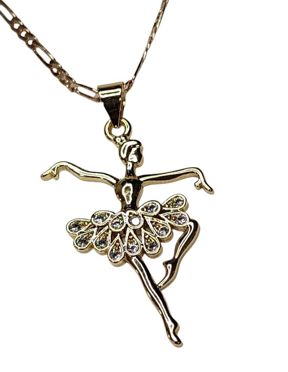 Collar con dije de niña Ballet de oro laminado 14 K 4