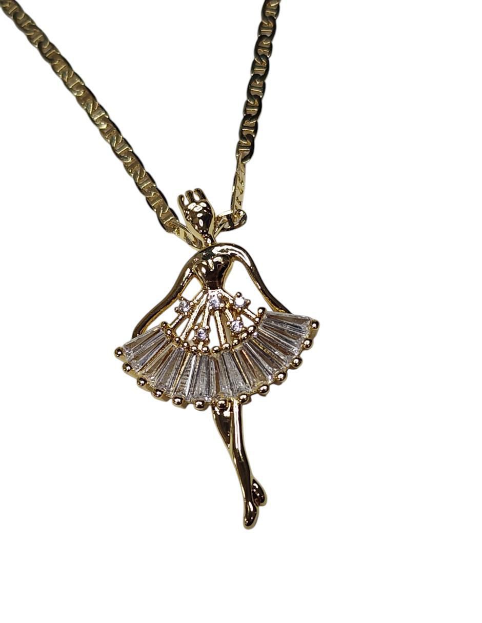 Collar con dije de niña Ballet de oro laminado 14 K 4