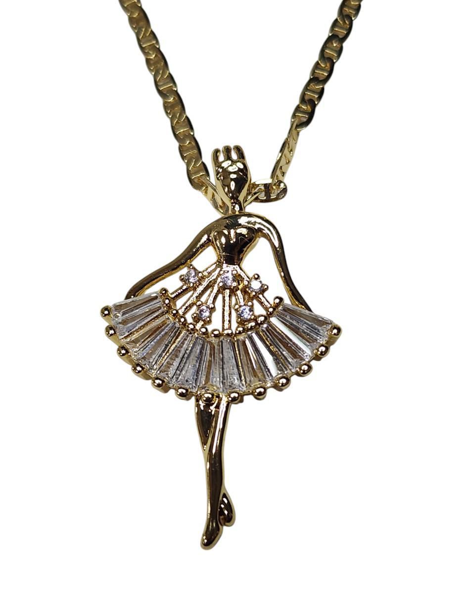 Collar con dije de niña Ballet de oro laminado 14 K 5