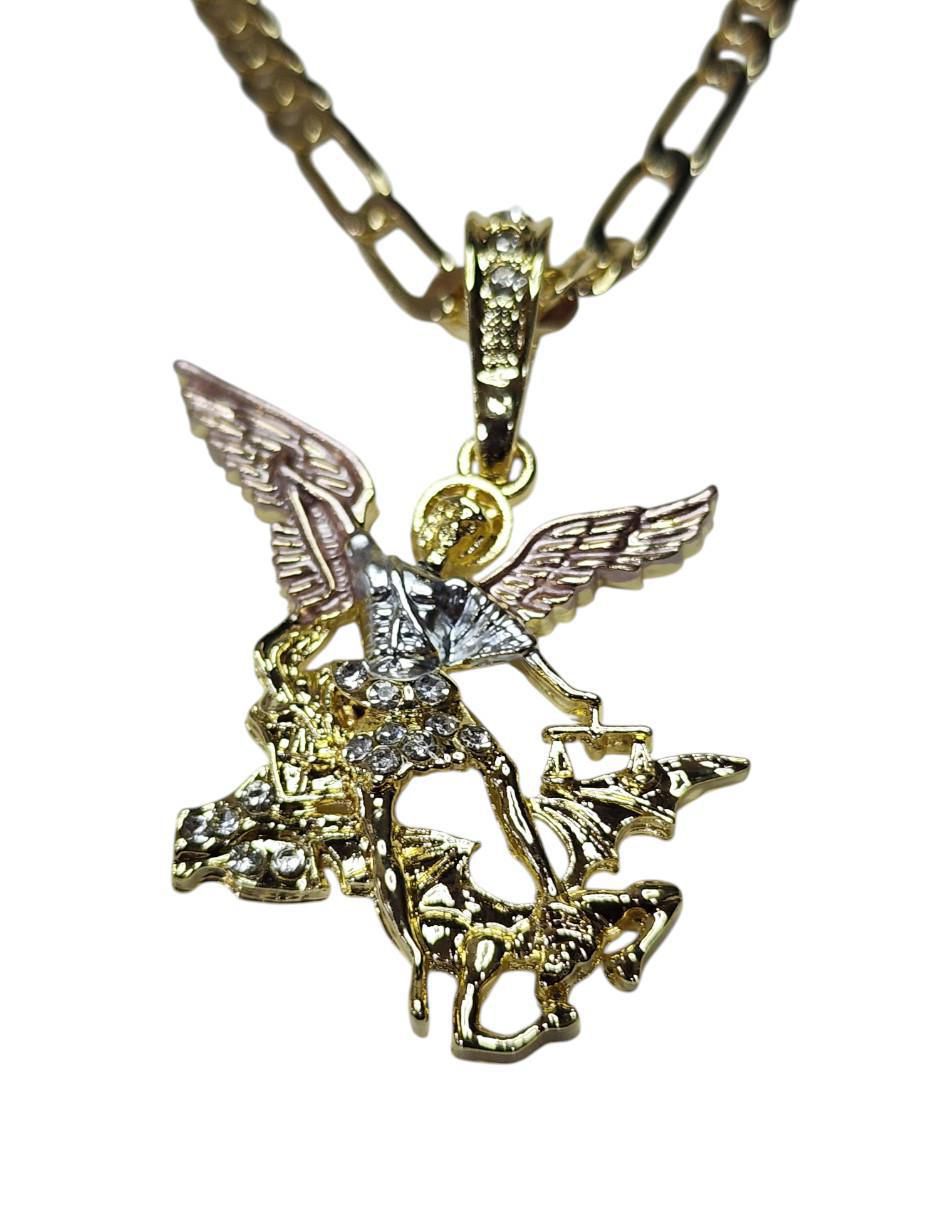 Collar con dije San Miguel Arcangel de oro laminado 14 K 5