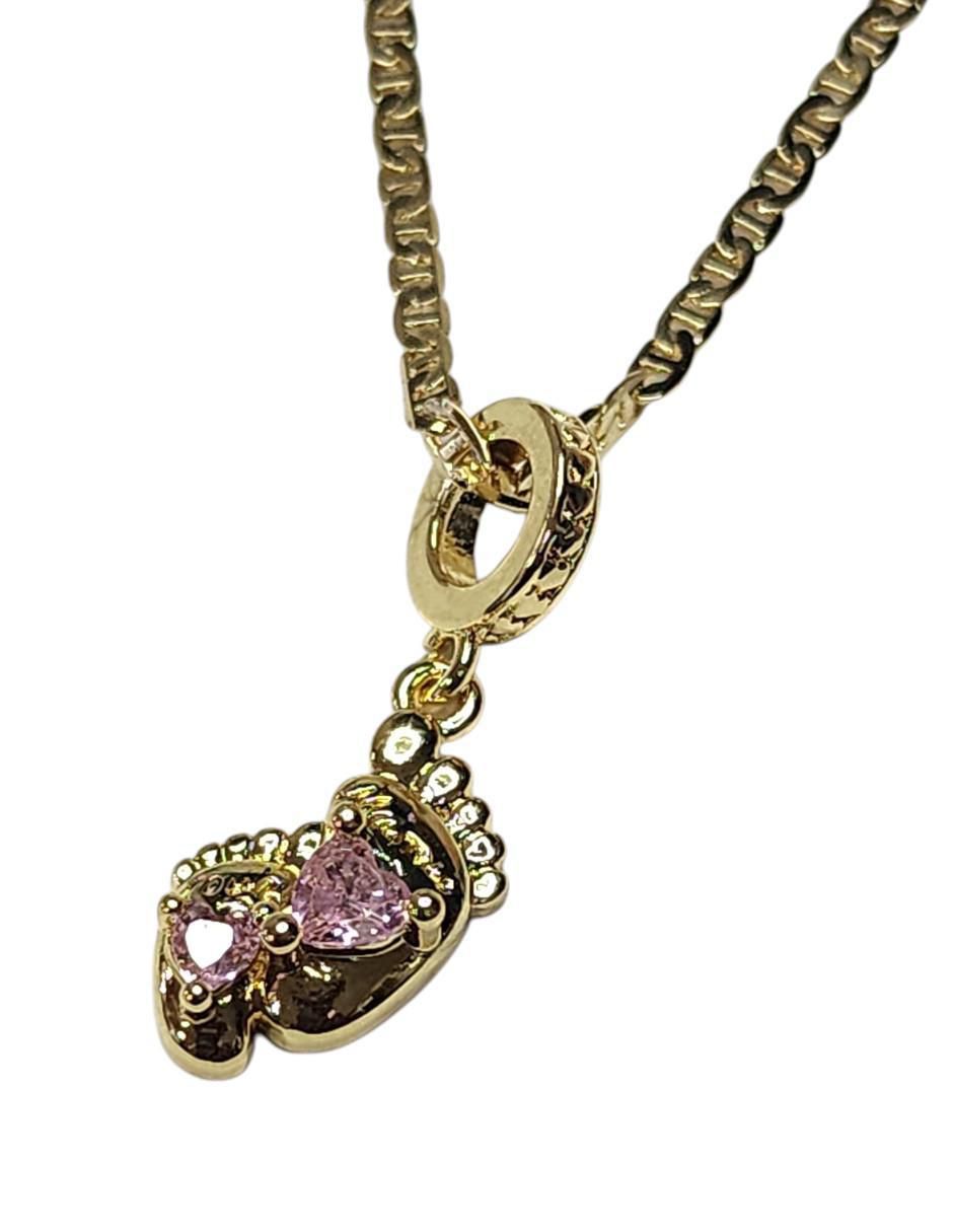 Collar con dije de huella Pies Rosas de oro laminado 14 K 2