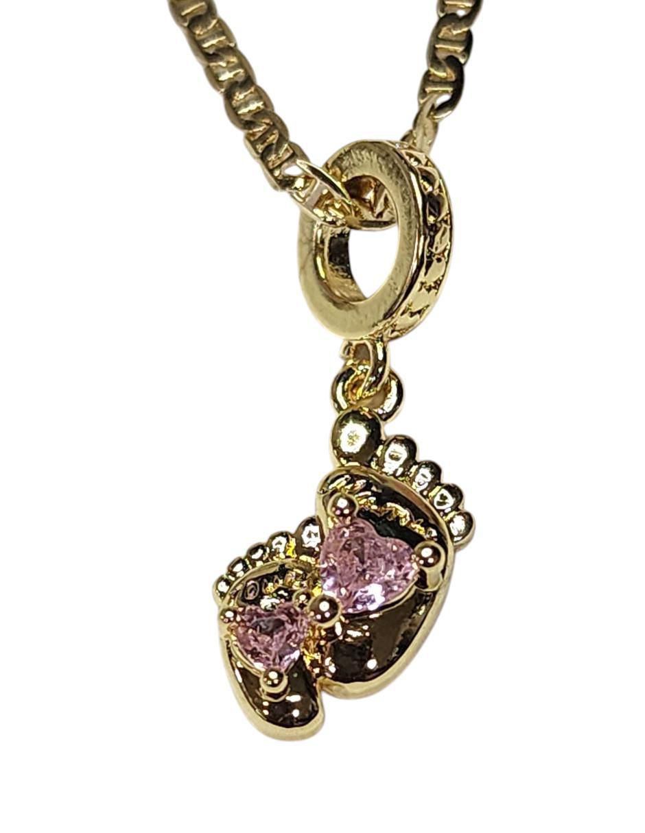Collar con dije de huella Pies Rosas de oro laminado 14 K 4