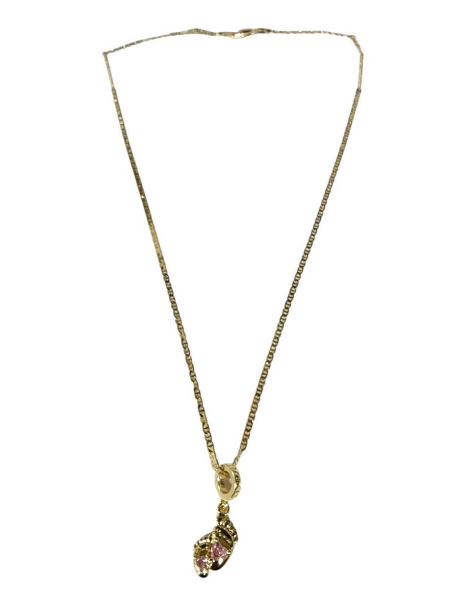 Collar con dije de huella Pies Rosas de oro laminado 14 K 5