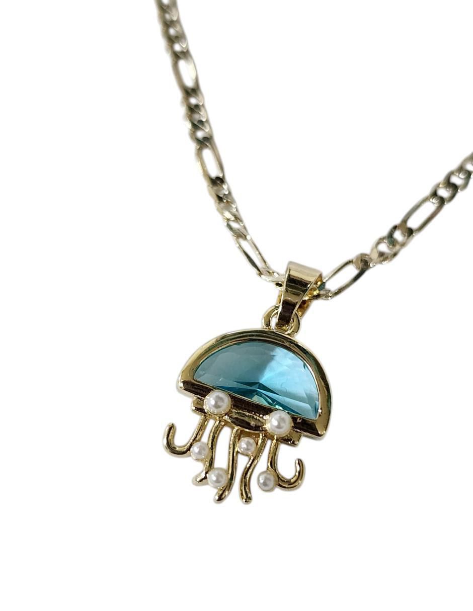 Collar con dije Medusa Azul de oro laminado 14 K 2