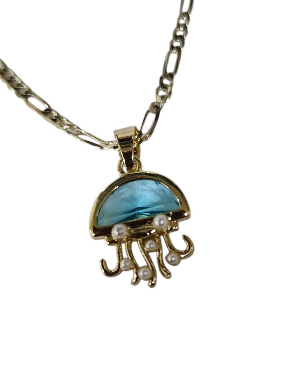 Collar con dije Medusa Azul de oro laminado 14 K 3