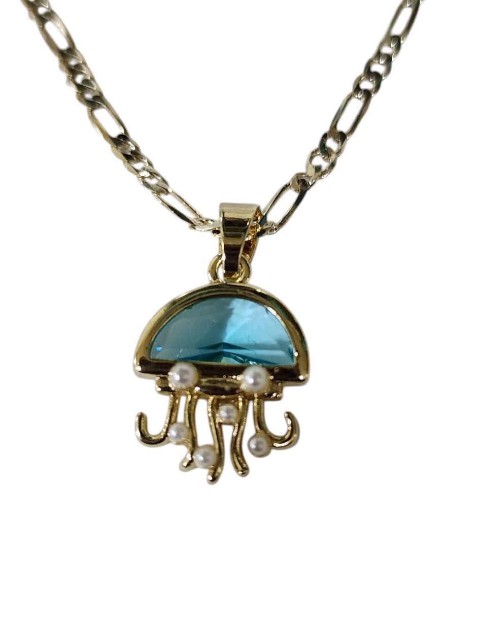 Collar con dije Medusa Azul de oro laminado 14 K 5