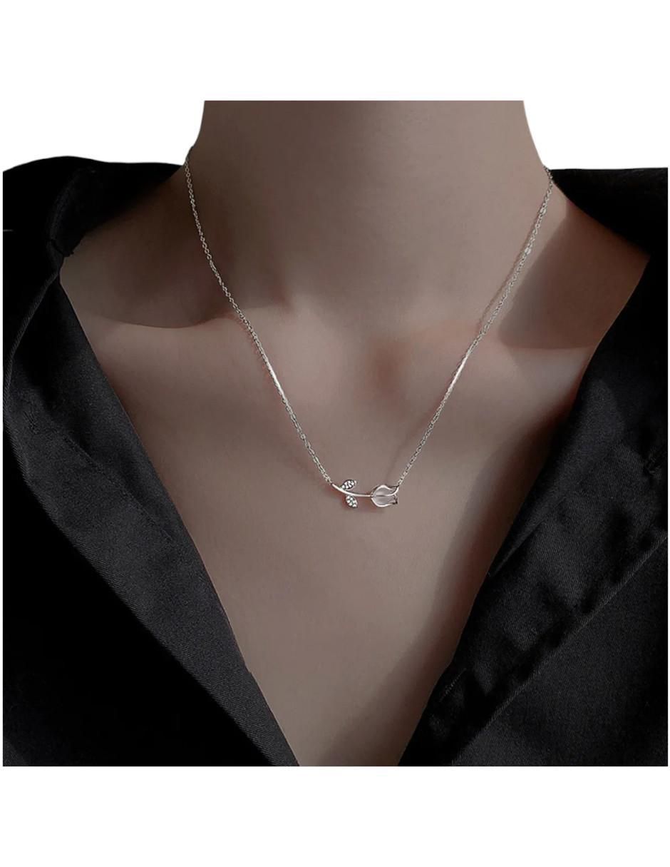 Aretes y collar de flor de plata P 925 2