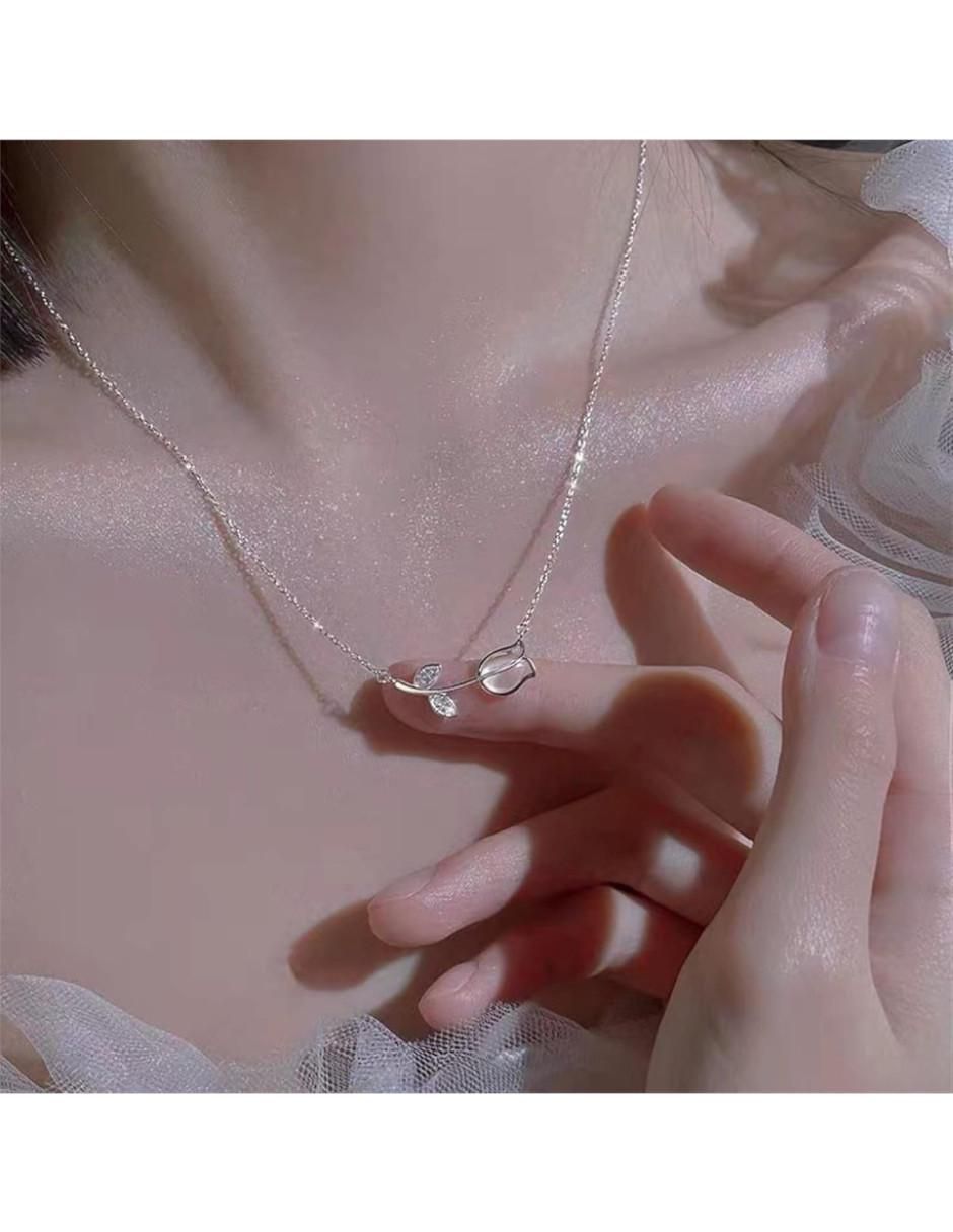 Aretes y collar de flor de plata P 925 4