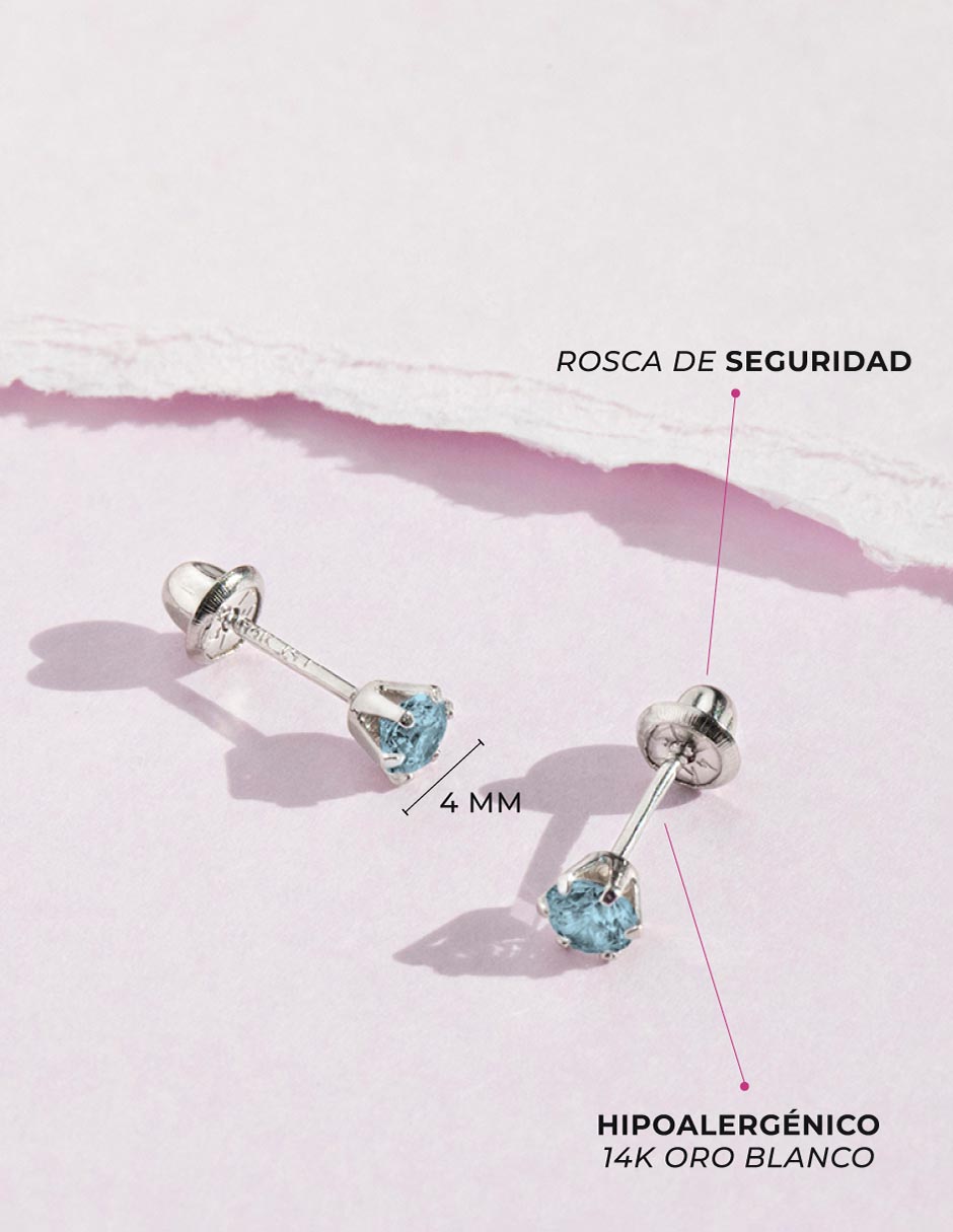 Broqueles redondos hipoalergénico de oro blanco 14 k con acabado pulido zirconia 4