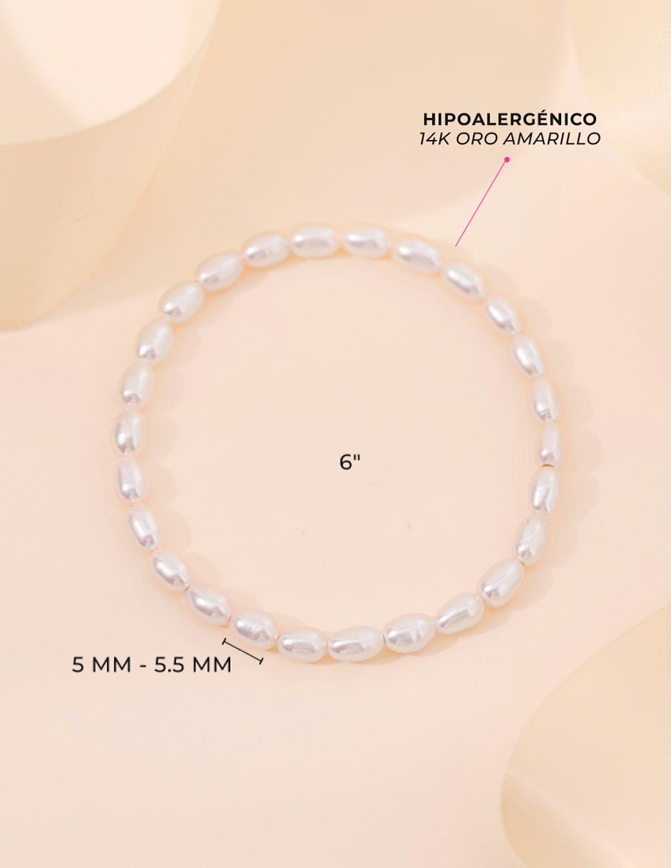 Pulsera de oro con perla 14 K acabado pulido 4