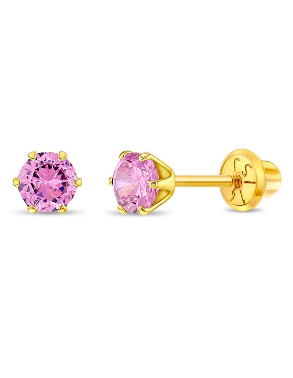 Broqueles redondos de oro 14 k con acabado pulido zirconia