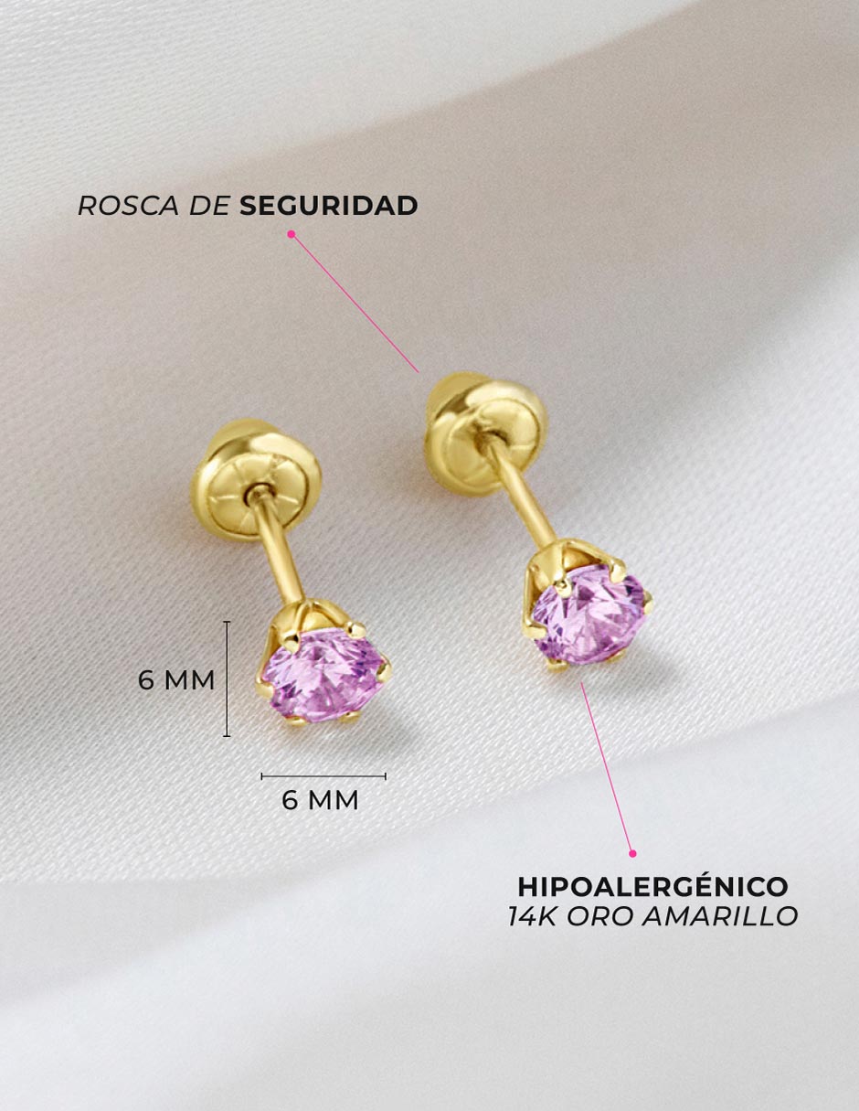 Broqueles redondos de oro 14 k con acabado pulido zirconia 4
