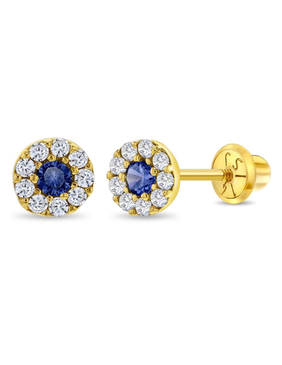 Broqueles redondos de oro 14 k con acabado pulido zirconia
