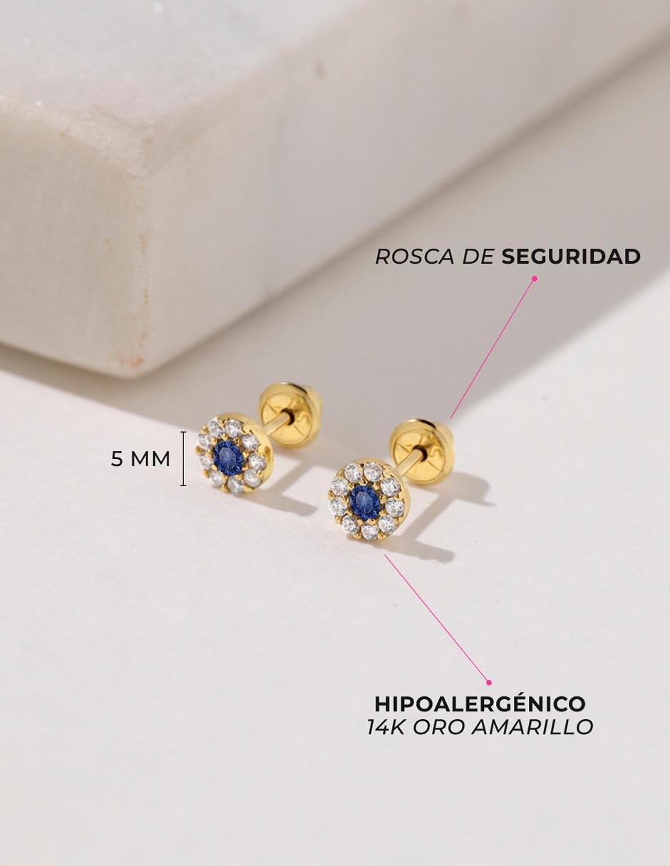 Broqueles redondos de oro 14 k con acabado pulido zirconia 4