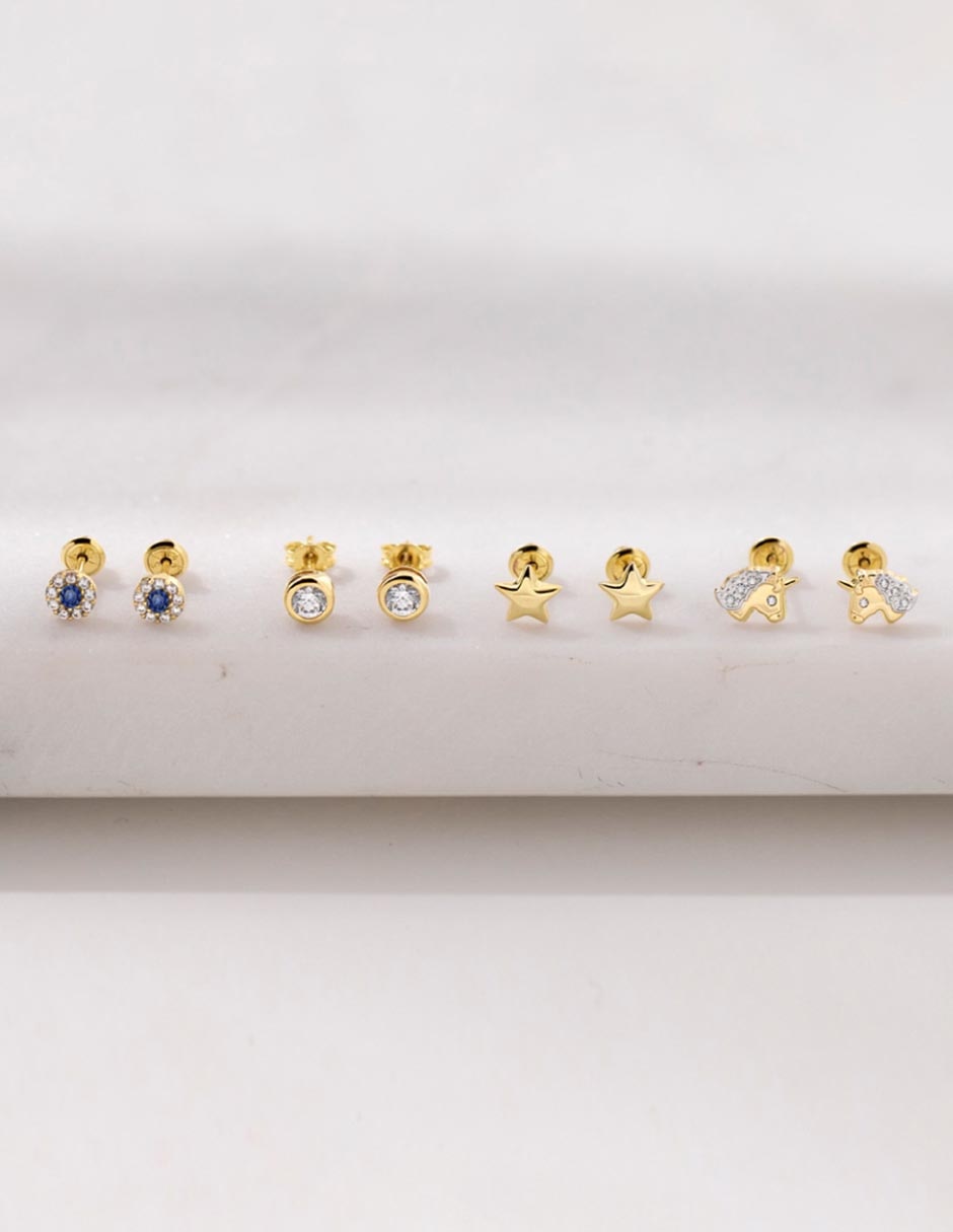 Broqueles redondos de oro 14 k con acabado pulido zirconia 5