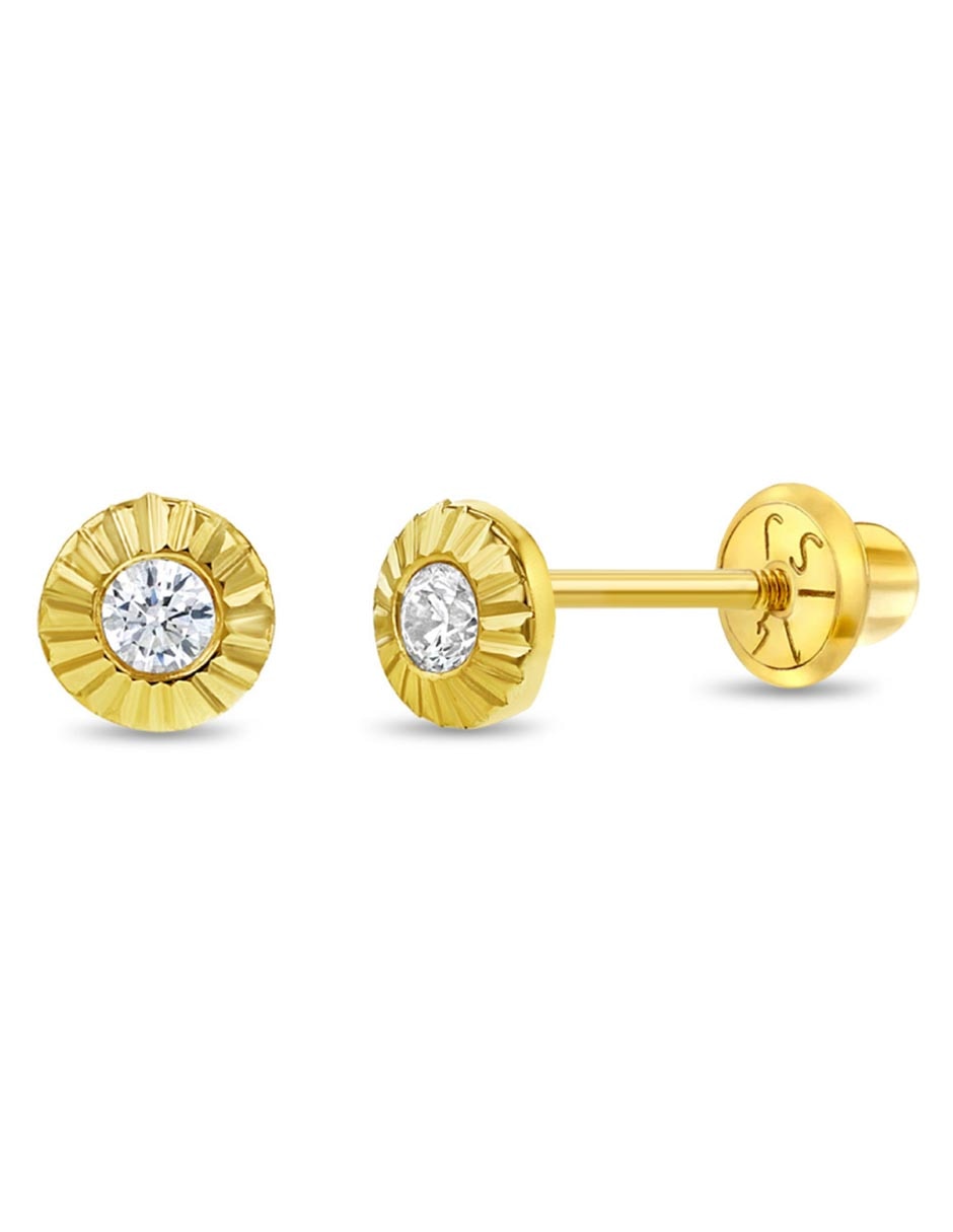 Broqueles redondos de oro 14 k con acabado pulido zirconia