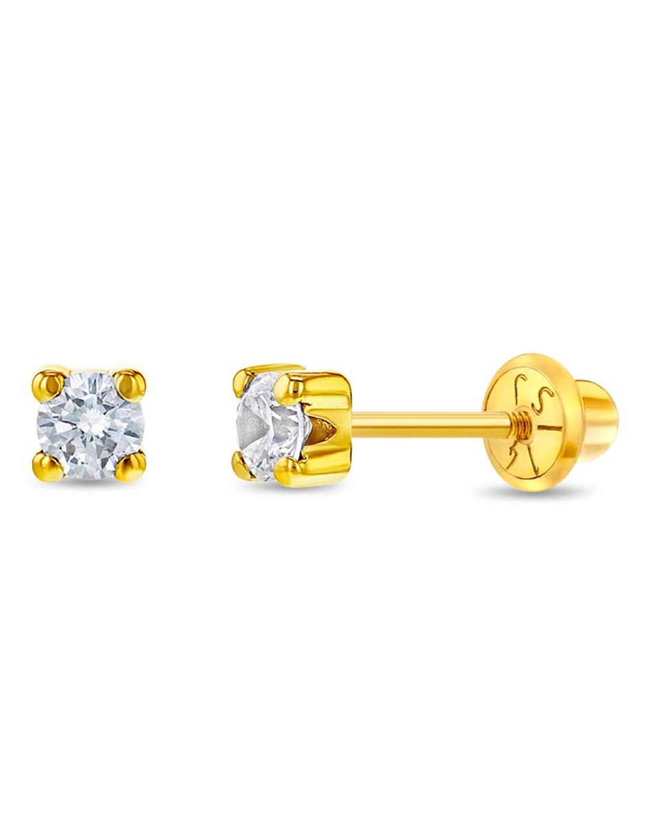 Broqueles redondos de oro 14 k con acabado pulido zirconia