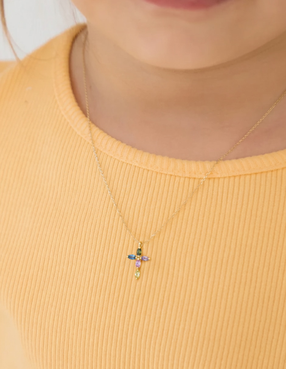 Collar de cruz de oro 14 K 3