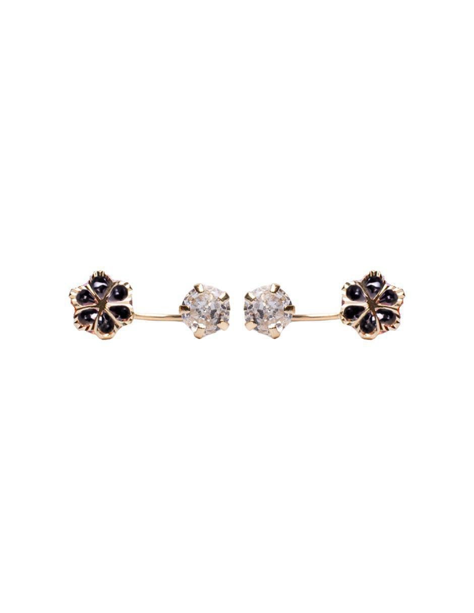Broqueles de flor de oro 10 K con acabado pavé zirconia 1