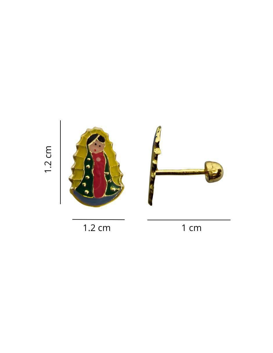 Broqueles Virgen de Guadalupe de oro 10 K con acabado esmaltado 4