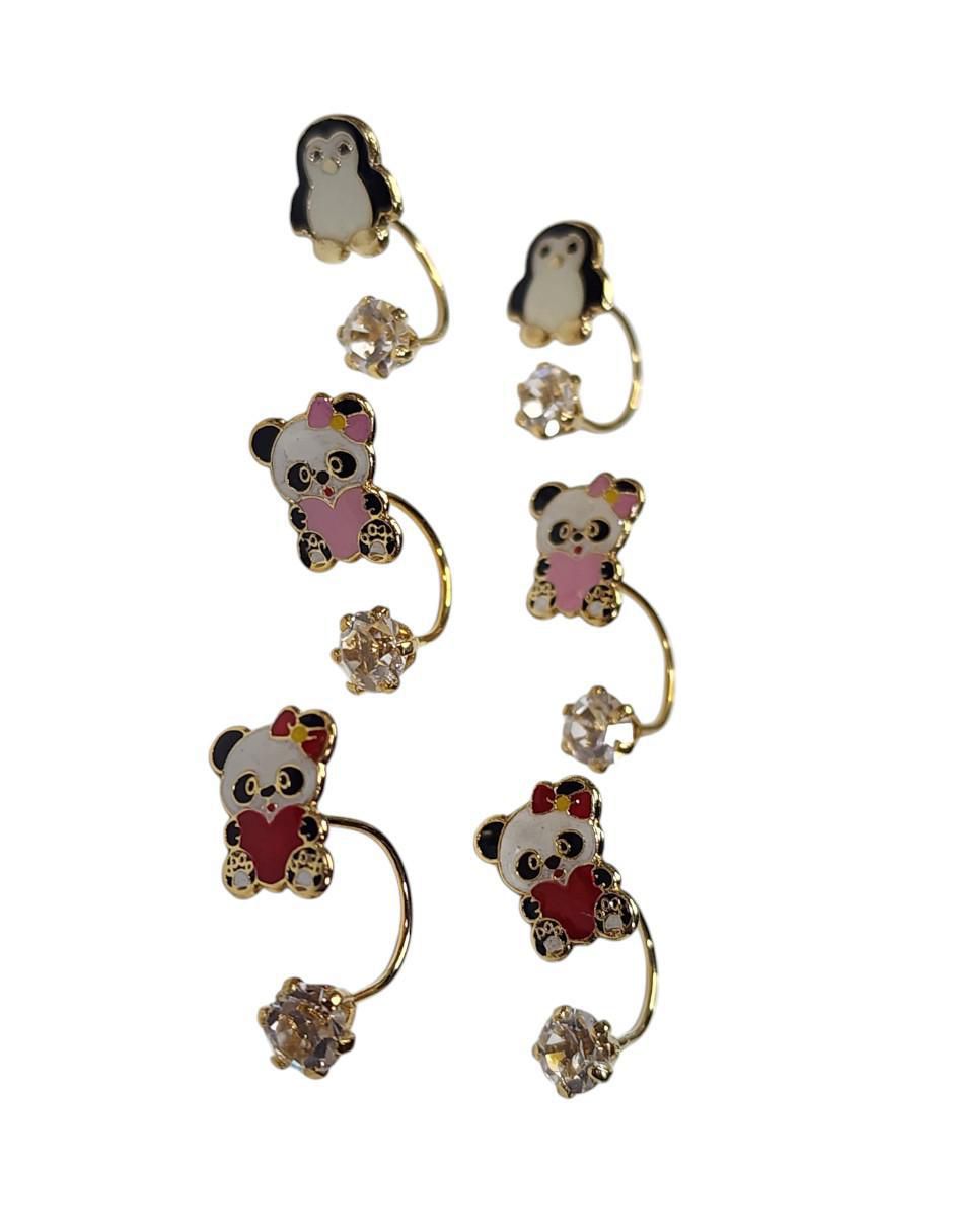 Set de aretes de oso Corazones 14 k con acabado chapa de oro zirconia