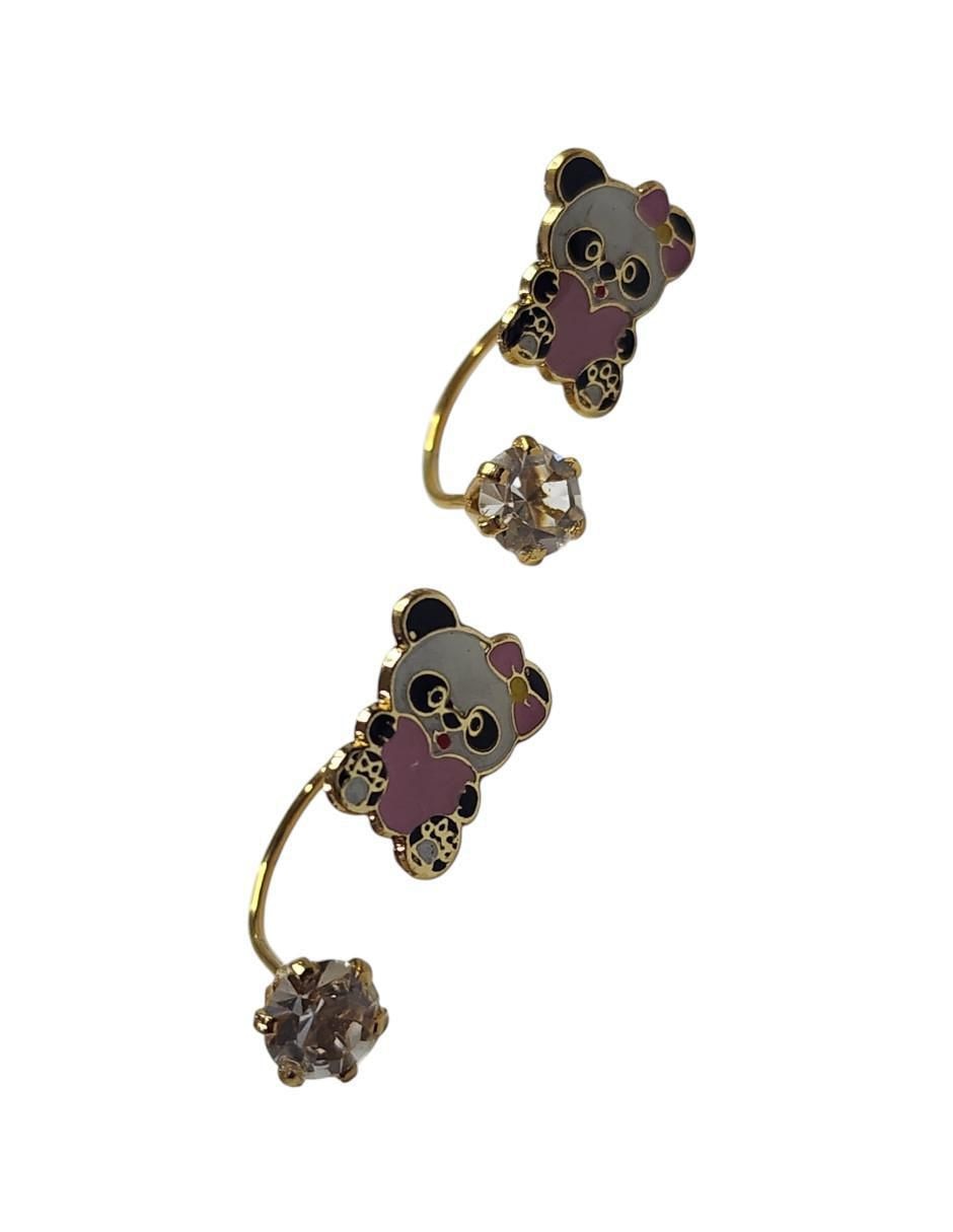 Aretes cortos de oso 14 k con acabado chapa de oro zirconia 2