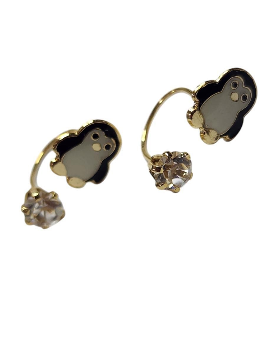 Aretes cortos de pingüino 14 k con acabado chapa de oro zirconia 2