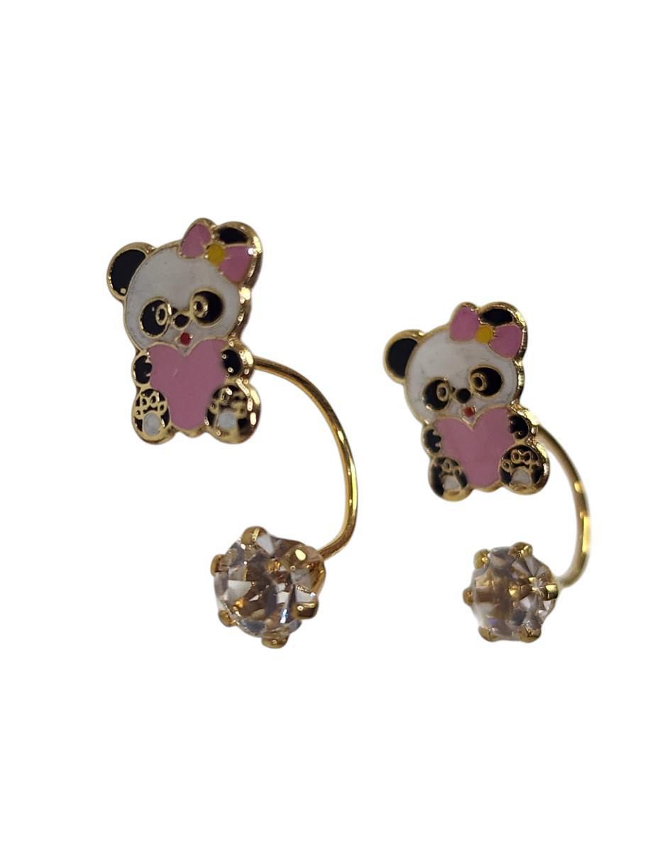 Aretes cortos de oso panda Ternura 14 k con acabado chapa de oro zirconia Aretes cortos de oso panda Ternura 14 k con acabado chapa de oro zirconia