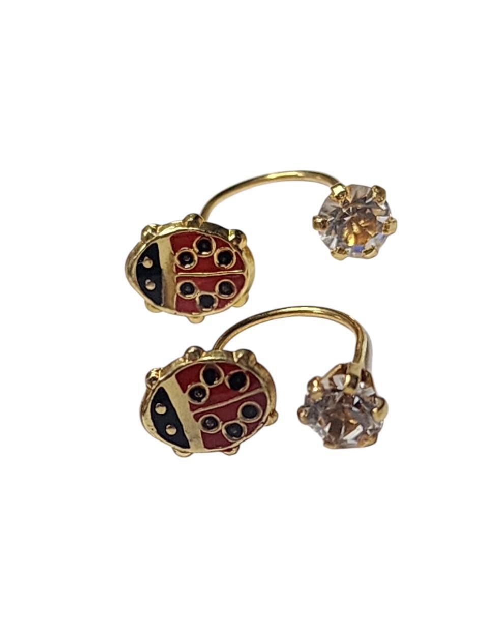 Aretes cortos de catarina 14 k con acabado chapa de oro zirconia 3