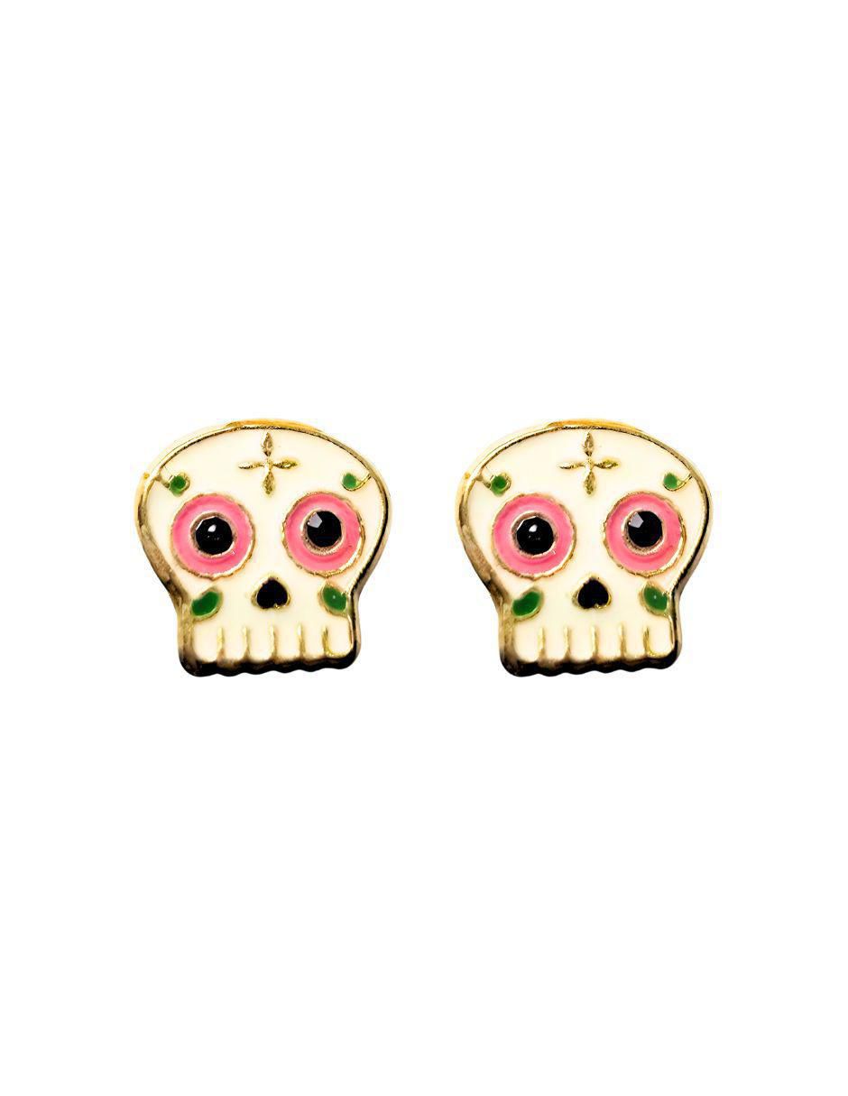 Broqueles de calavera dia de muertos de oro 10 k con acabado esmaltado