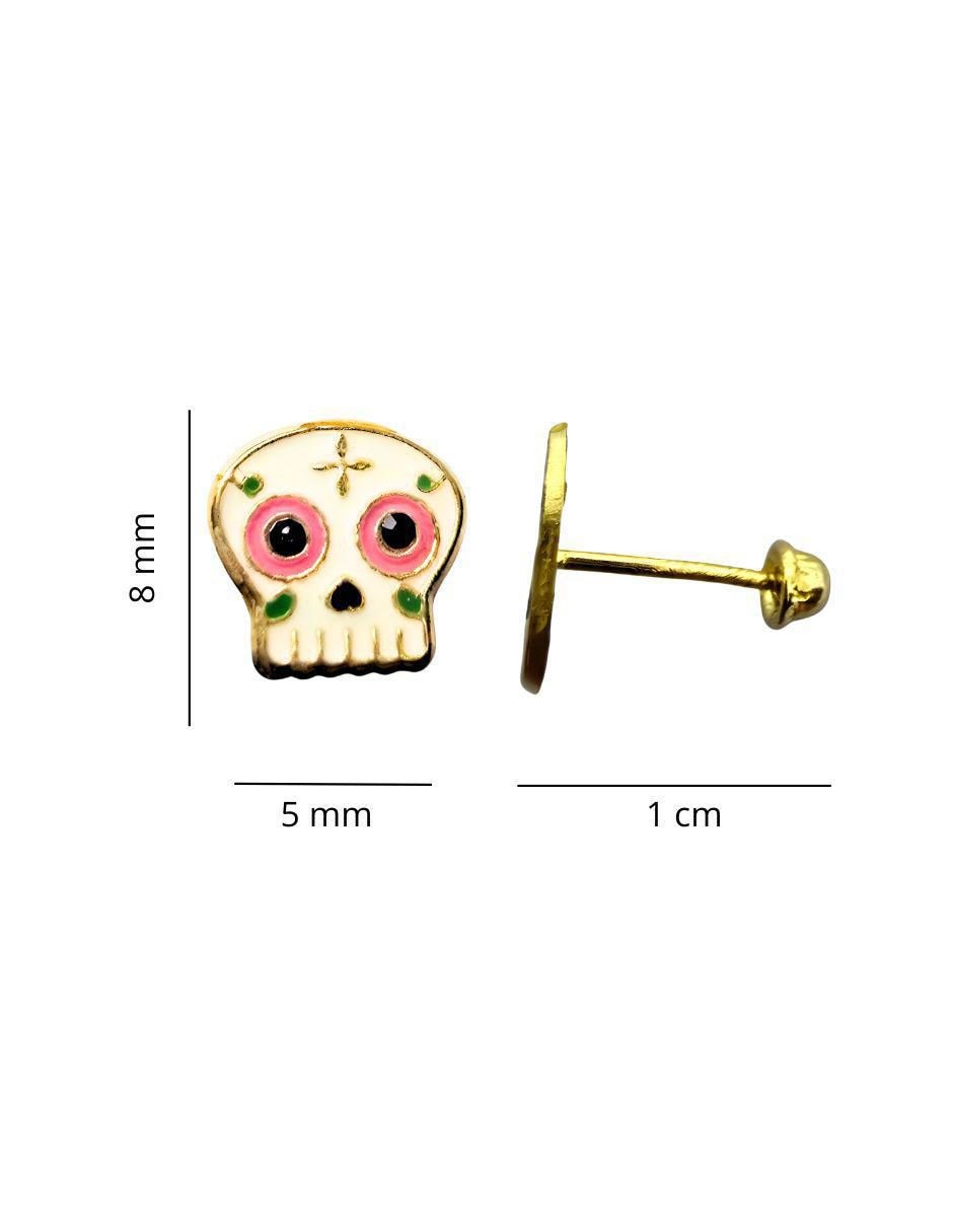 Broqueles de calavera dia de muertos de oro 10 k con acabado esmaltado 4