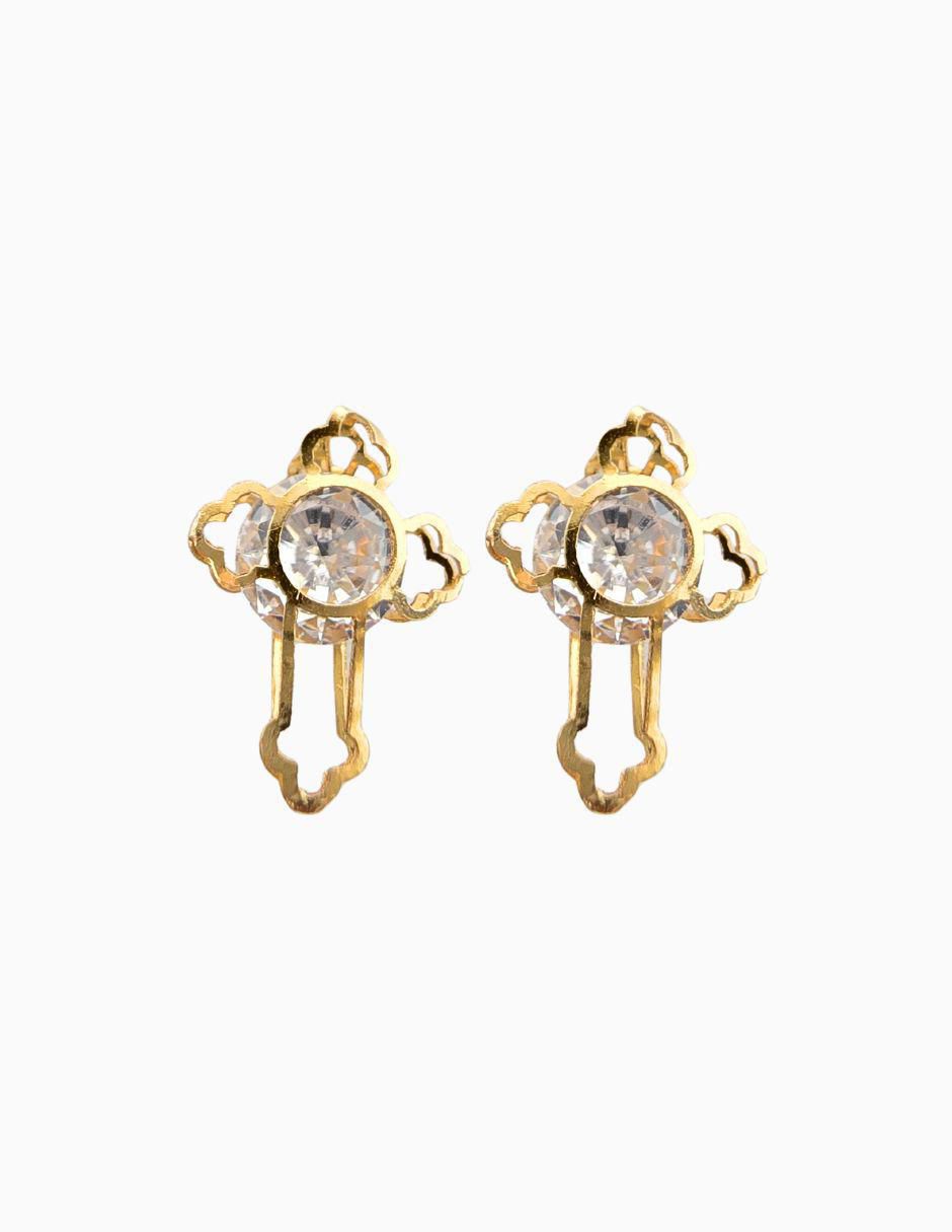 Broqueles de cruz de oro 10 k con acabado pavé zirconia Broqueles de cruz de oro 10 k con acabado pavé zirconia