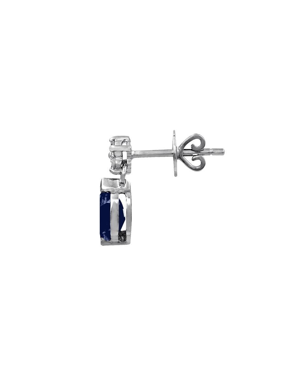 Aretes cortos de gota de oro 14 k con acabado texturizado zafiro y diamante 2