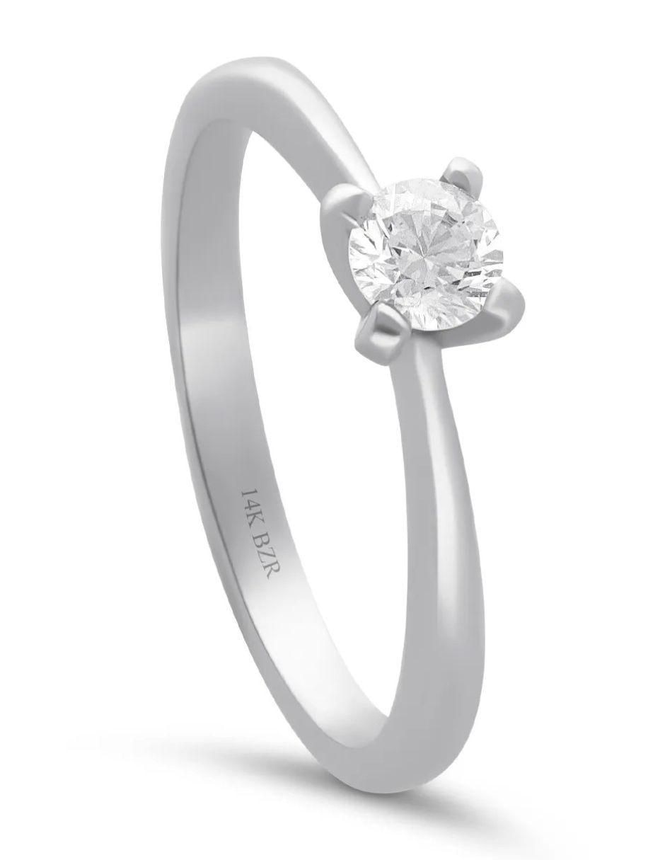 Solitario de oro blanco 14 k diamante