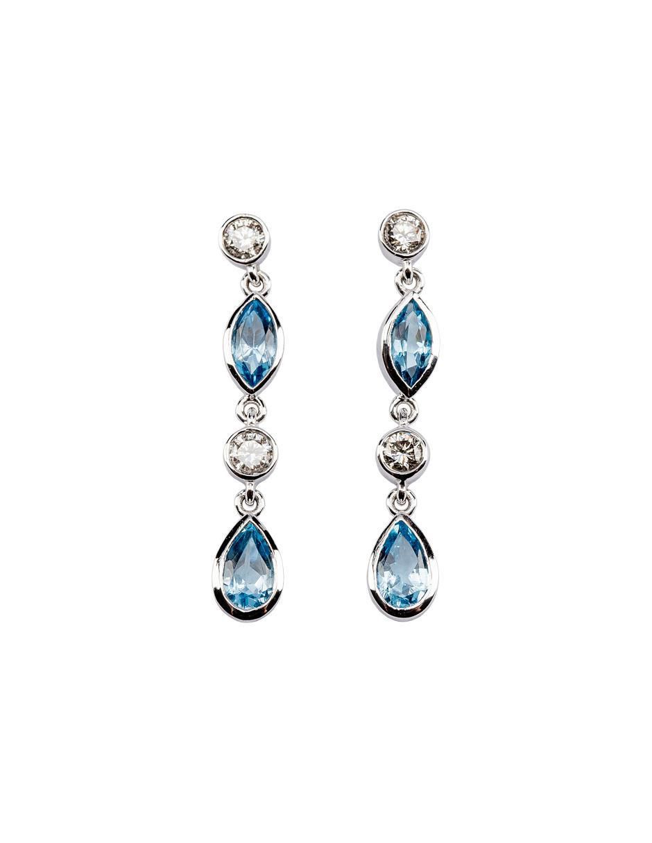 Aretes largos de gota de oro 14 K con acabado Texturizado Topacio y diamante