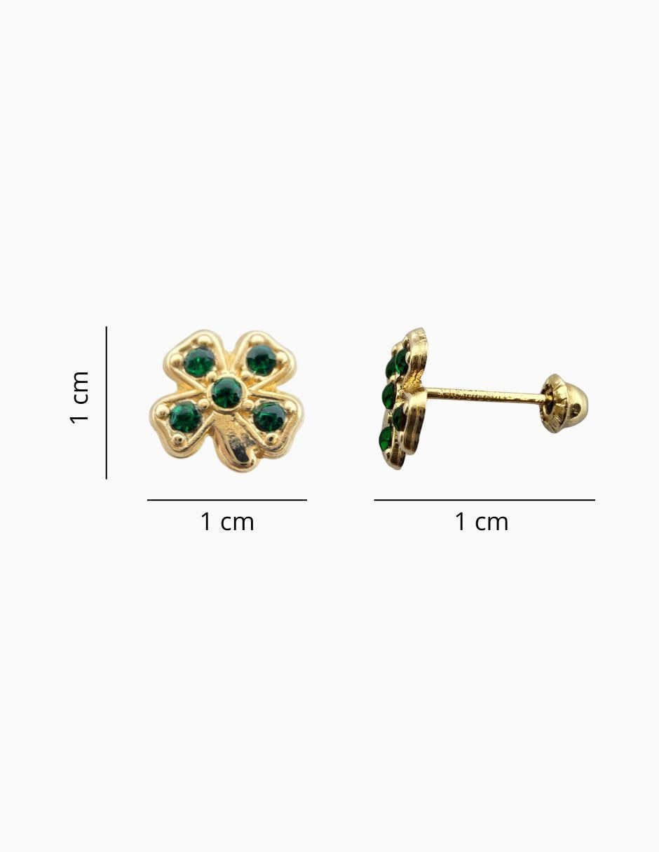 Broqueles de Trébol de oro 10 K con acabado pavé zirconia 4