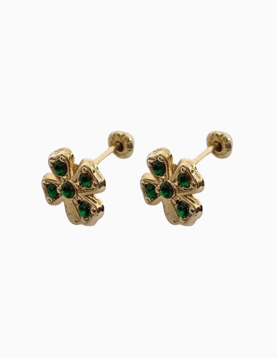 Broqueles de Trébol de oro 10 K con acabado pavé zirconia 3