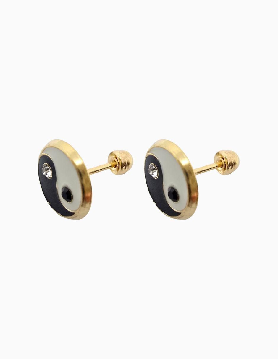 Broqueles circulares de oro 14 K con acabado esmaltado zirconia 2