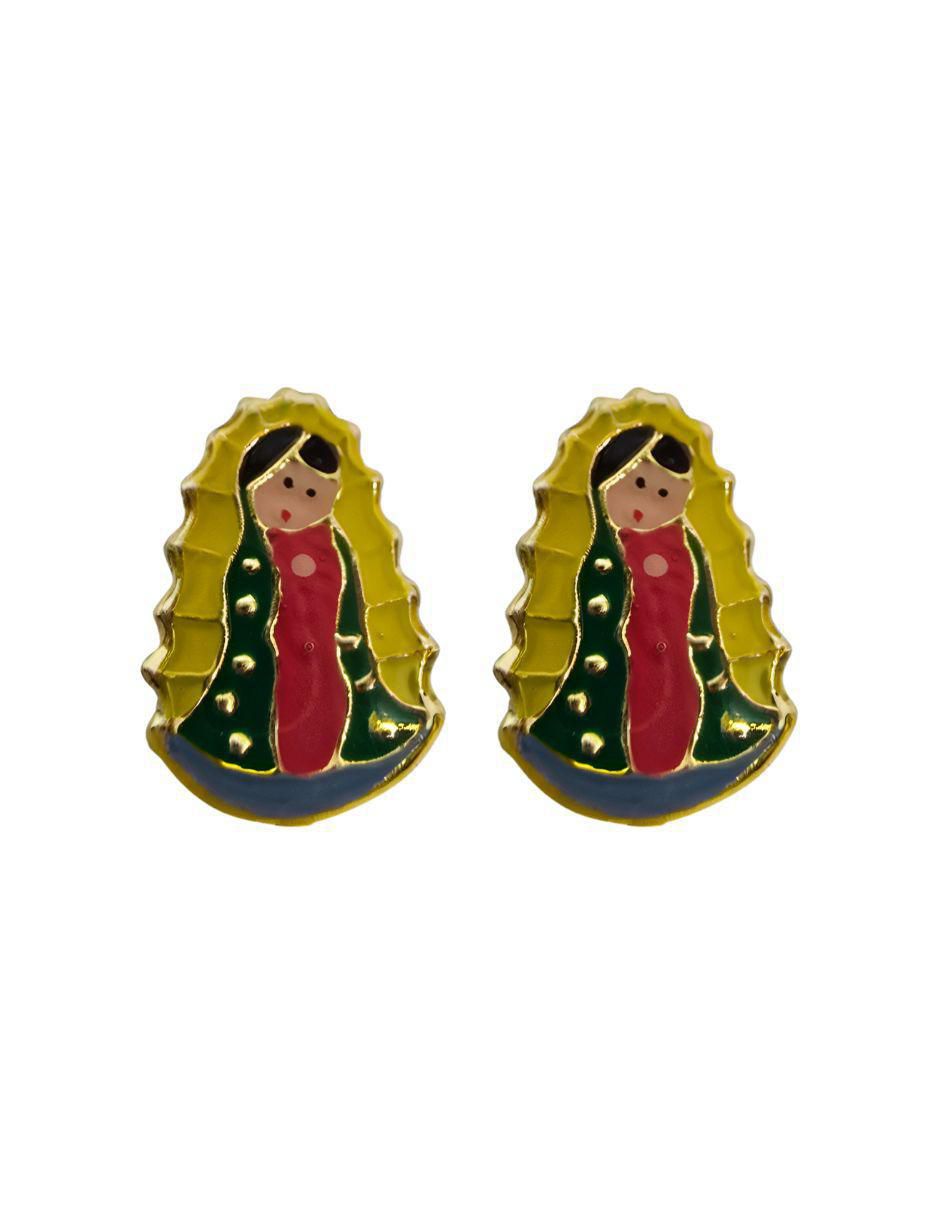 Broqueles Virgen de Guadalupe de oro 14 K con acabado esmaltado Broqueles Virgen de Guadalupe de oro 14 K con acabado esmaltado