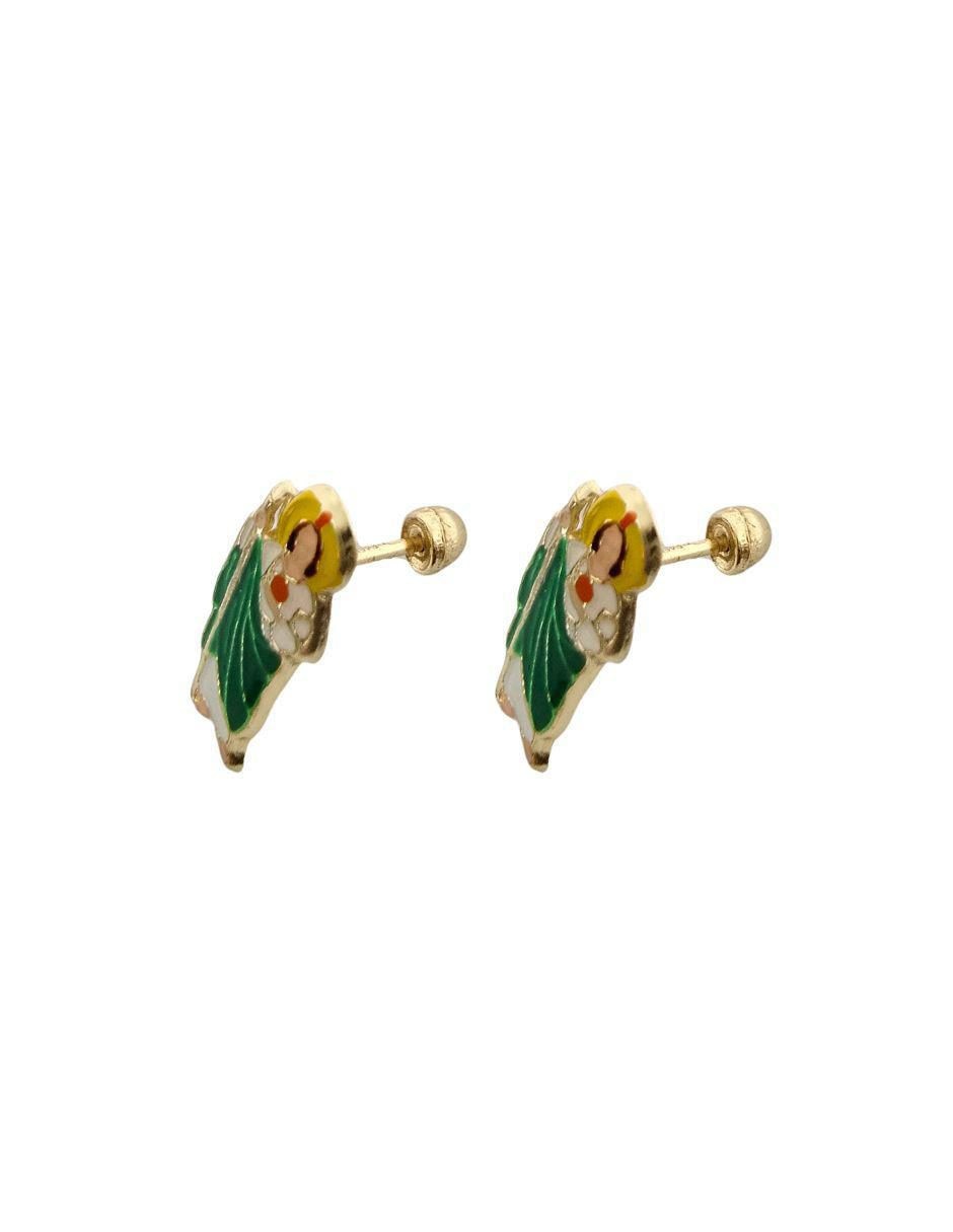 Broqueles San Judas Tadeo de oro 14 K con acabado esmaltado 3